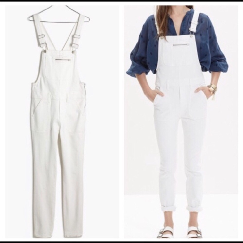 Madewell White Denim Skinny Overalls